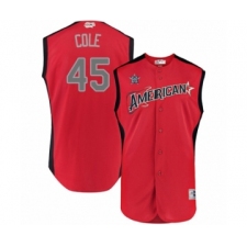 Youth Houston Astros #45 Gerrit Cole Authentic Red American League 2019 Baseball All-Star Jersey