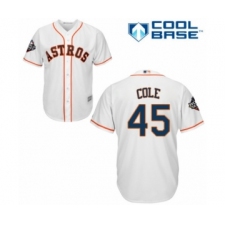Youth Houston Astros #45 Gerrit Cole Authentic White Home Cool Base 2019 World Series Bound Baseball Jersey