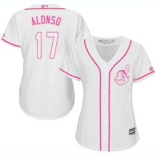 Women's Majestic Cleveland Indians #17 Yonder Alonso Authentic White Fashion Cool Base MLB Jersey