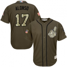 Youth Majestic Cleveland Indians #17 Yonder Alonso Replica Green Salute to Service MLB Jersey