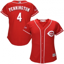 Women's Majestic Cincinnati Reds #4 Cliff Pennington Authentic Red Alternate Cool Base MLB Jersey