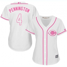 Women's Majestic Cincinnati Reds #4 Cliff Pennington Authentic White Fashion Cool Base MLB Jersey