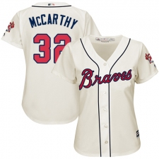 Women's Majestic Atlanta Braves #32 Brandon McCarthy Authentic Cream Alternate 2 Cool Base MLB Jersey