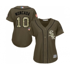 Women's Majestic Chicago White Sox #10 Yoan Moncada Authentic Green Salute to Service MLB Jerseys