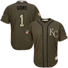 Men's Majestic Kansas City Royals #1 Ryan Goins Authentic Green Salute to Service MLB Jersey