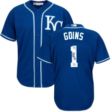 Men's Majestic Kansas City Royals #1 Ryan Goins Blue Authentic Blue Team Logo Fashion Cool Base MLB Jersey