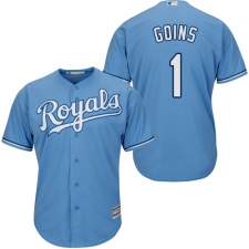 Men's Majestic Kansas City Royals #1 Ryan Goins Replica Light Blue Alternate 1 Cool Base MLB Jersey