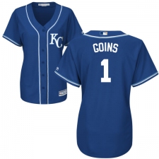 Women's Majestic Kansas City Royals #1 Ryan Goins Authentic Blue Alternate 2 Cool Base MLB Jersey