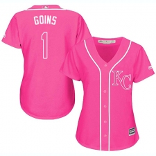 Women's Majestic Kansas City Royals #1 Ryan Goins Authentic Pink Fashion Cool Base MLB Jersey
