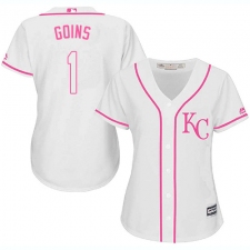 Women's Majestic Kansas City Royals #1 Ryan Goins Replica White Fashion Cool Base MLB Jersey