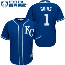 Youth Majestic Kansas City Royals #1 Ryan Goins Authentic Blue Alternate 2 Cool Base MLB Jersey