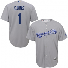 Youth Majestic Kansas City Royals #1 Ryan Goins Replica Grey Road Cool Base MLB Jersey