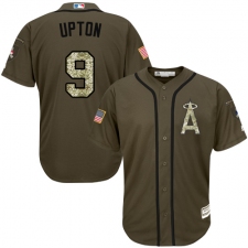 Men's Majestic Los Angeles Angels of Anaheim #9 Justin Upton Replica Green Salute to Service MLB Jersey