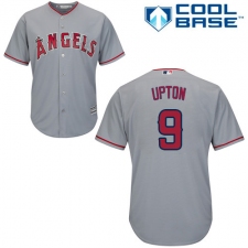 Youth Majestic Los Angeles Angels of Anaheim #9 Justin Upton Authentic Grey Road Cool Base MLB Jersey