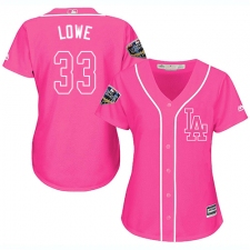 Women's Majestic Los Angeles Dodgers #33 Mark Lowe Authentic Pink Fashion Cool Base 2018 World Series MLB Jersey