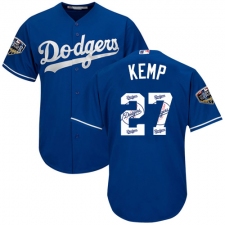 Men's Majestic Los Angeles Dodgers #27 Matt Kemp Authentic Royal Blue Team Logo Fashion Cool Base 2018 World Series MLB Jersey