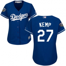 Women's Majestic Los Angeles Dodgers #27 Matt Kemp Authentic Royal Blue Alternate Cool Base 2018 World Series MLB Jersey