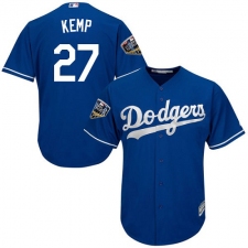 Youth Majestic Los Angeles Dodgers #27 Matt Kemp Authentic Royal Blue Alternate Cool Base 2018 World Series MLB Jersey
