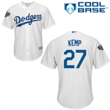 Youth Majestic Los Angeles Dodgers #27 Matt Kemp Authentic White Home Cool Base 2018 World Series MLB Jersey