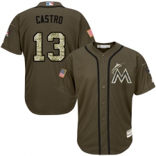 Men's Majestic Miami Marlins #13 Starlin Castro Authentic Green Salute to Service MLB Jersey