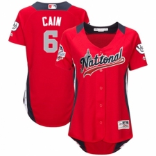 Women's Majestic Milwaukee Brewers #6 Lorenzo Cain Game Red National League 2018 MLB All-Star MLB Jersey
