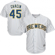 Men's Majestic Milwaukee Brewers #45 Jhoulys Chacin Replica White Alternate Cool Base MLB Jersey