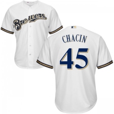 Men's Majestic Milwaukee Brewers #45 Jhoulys Chacin Replica White Home Cool Base MLB Jersey