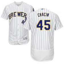 Men's Majestic Milwaukee Brewers #45 Jhoulys Chacin White Alternate Flex Base Authentic Collection MLB Jersey