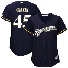 Women's Majestic Milwaukee Brewers #45 Jhoulys Chacin Authentic Navy Blue Alternate Cool Base MLB Jersey