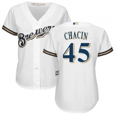 Women's Majestic Milwaukee Brewers #45 Jhoulys Chacin Authentic White Home Cool Base MLB Jersey
