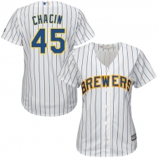 Women's Majestic Milwaukee Brewers #45 Jhoulys Chacin Replica White Alternate Cool Base MLB Jersey