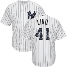 Men's Majestic New York Yankees #41 Adam Lind Authentic White Team Logo Fashion MLB Jersey