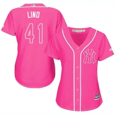 Women's Majestic New York Yankees #41 Adam Lind Authentic Pink Fashion Cool Base MLB Jersey