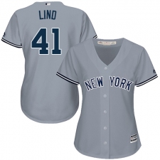 Women's Majestic New York Yankees #41 Adam Lind Replica Grey Road MLB Jersey