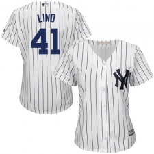 Women's Majestic New York Yankees #41 Adam Lind Replica White Home MLB Jersey