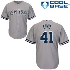 Youth Majestic New York Yankees #41 Adam Lind Replica Grey Road MLB Jersey