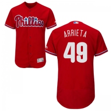 Men's Majestic Philadelphia Phillies #49 Jake Arrieta Red Alternate Flex Base Authentic Collection MLB Jersey