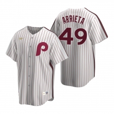 Men's Nike Philadelphia Phillies #49 Jake Arrieta White Cooperstown Collection Home Stitched Baseball Jersey