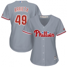 Women's Majestic Philadelphia Phillies #49 Jake Arrieta Replica Grey Road Cool Base MLB Jersey