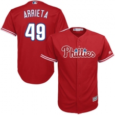 Youth Majestic Philadelphia Phillies #49 Jake Arrieta Authentic Red Alternate Cool Base MLB Jersey