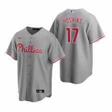 Men's Nike Philadelphia Phillies #17 Rhys Hoskins Gray Road Stitched Baseball Jersey