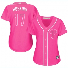 Women's Majestic Philadelphia Phillies #17 Rhys Hoskins Authentic Pink Fashion Cool Base MLB Jersey