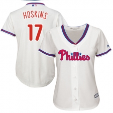 Women's Majestic Philadelphia Phillies #17 Rhys Hoskins Replica Cream Alternate Cool Base MLB Jersey