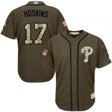 Youth Majestic Philadelphia Phillies #17 Rhys Hoskins Authentic Green Salute to Service MLB Jersey