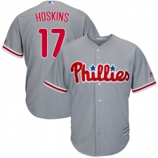 Youth Majestic Philadelphia Phillies #17 Rhys Hoskins Authentic Grey Road Cool Base MLB Jersey