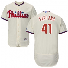 Men's Majestic Philadelphia Phillies #41 Carlos Santana Cream Alternate Flex Base Authentic Collection MLB Jersey
