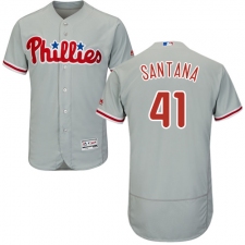 Men's Majestic Philadelphia Phillies #41 Carlos Santana Grey Road Flex Base Authentic Collection MLB Jersey