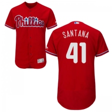 Men's Majestic Philadelphia Phillies #41 Carlos Santana Red Alternate Flex Base Authentic Collection MLB Jersey