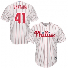 Men's Majestic Philadelphia Phillies #41 Carlos Santana Replica White/Red Strip Home Cool Base MLB Jersey