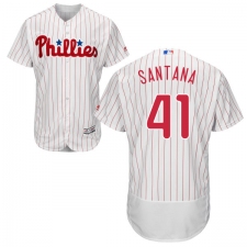 Men's Majestic Philadelphia Phillies #41 Carlos Santana White Home Flex Base Authentic Collection MLB Jersey